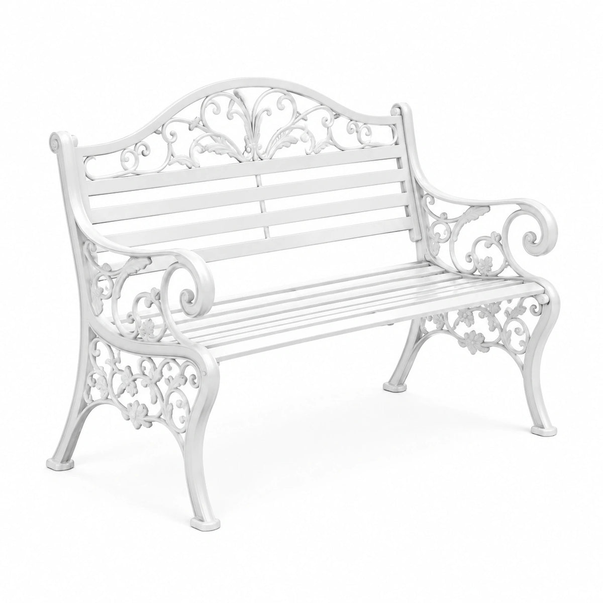 Gartenbank 120×60×90 cm aus weißem Metall im romantischen Stil