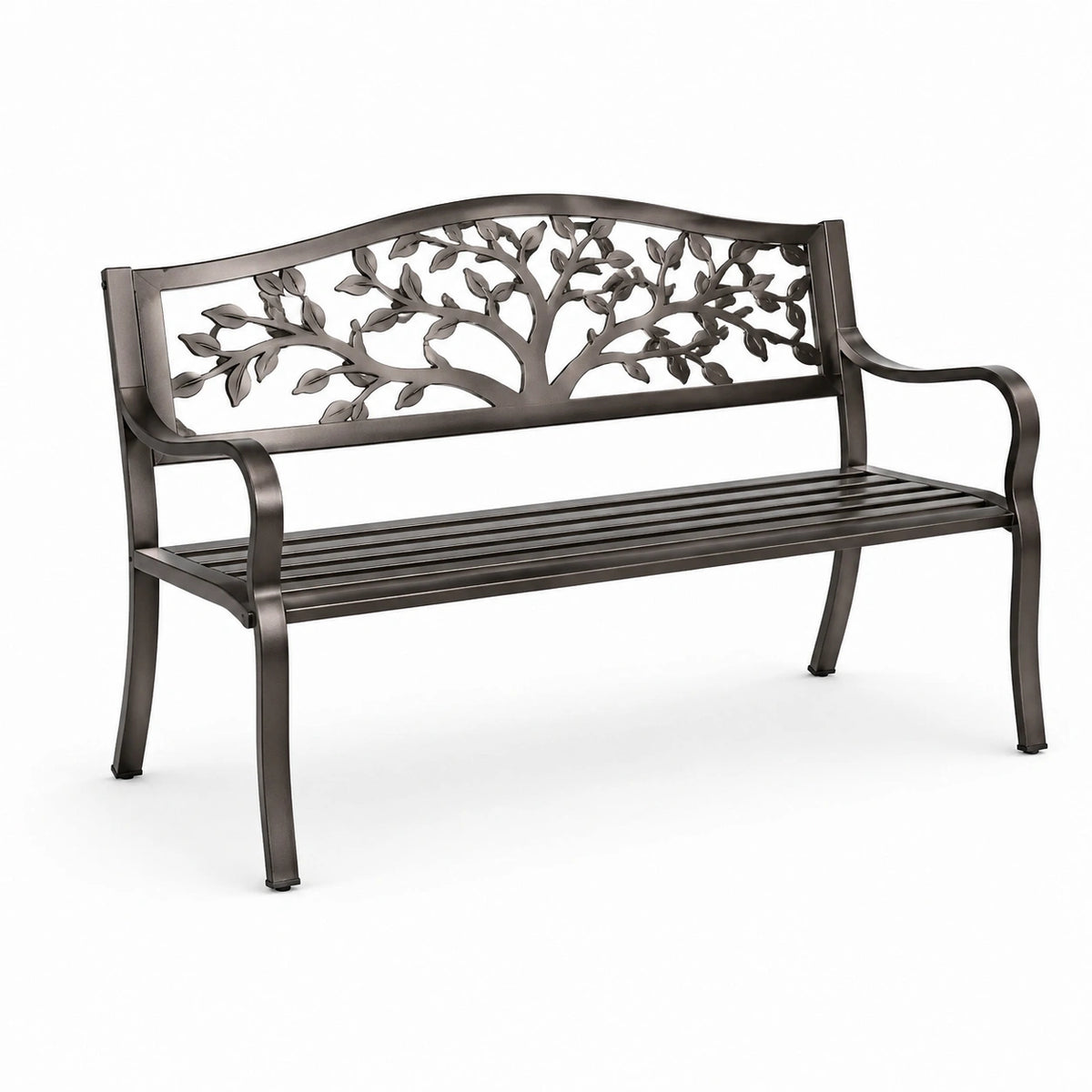 Gartenbank 122×61×88 cm Stahl Dunkelbraun mit Baumrelief