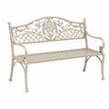 Gartenbank 130×60×95 cm Metall Creme klassisch mit ornamentaler Rückenlehne