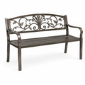 Gartenbank 127×61×92 cm Metall Bronze mit Armlehnen floralem Muster
