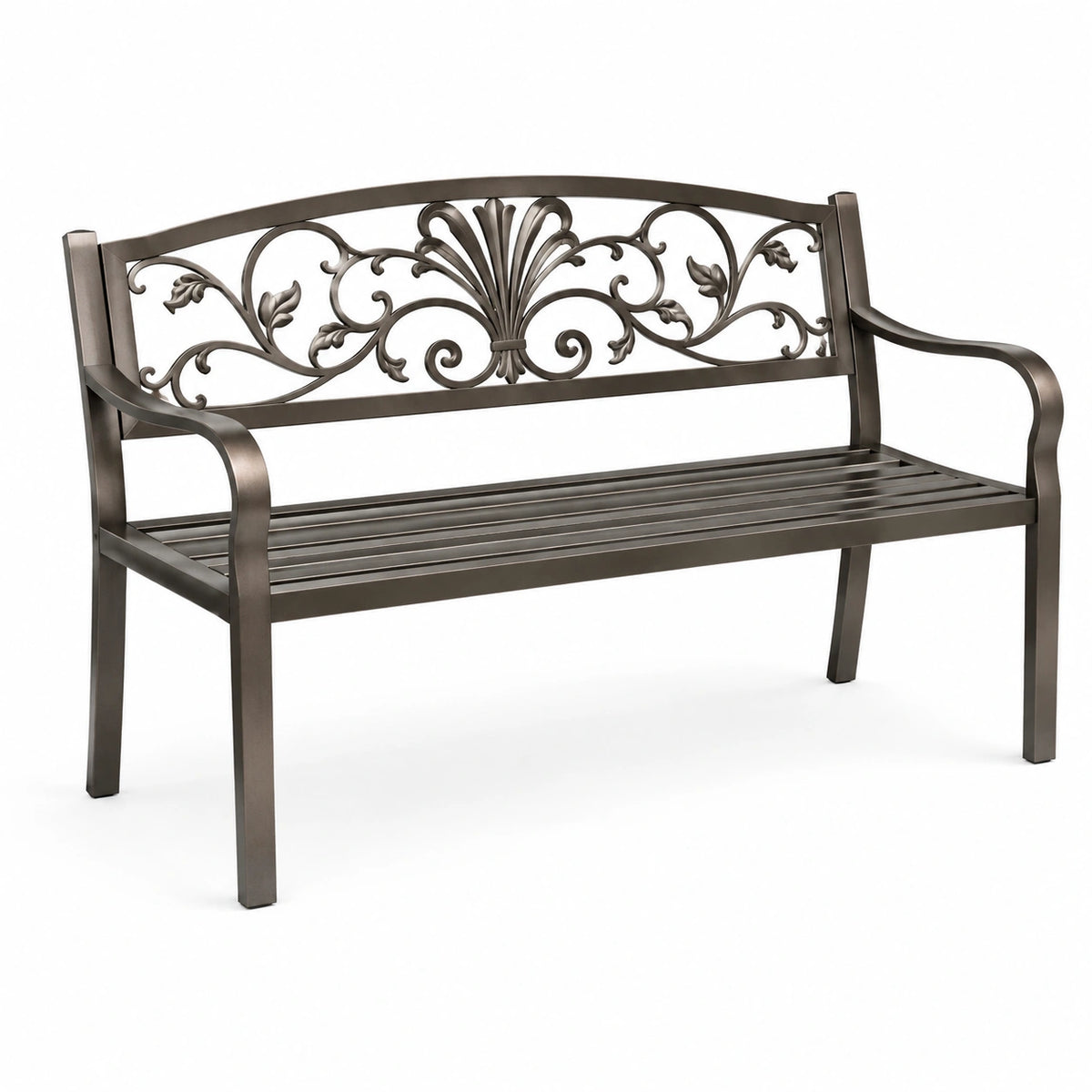 Gartenbank 127×61×92 cm Metall Bronze mit Armlehnen floralem Muster