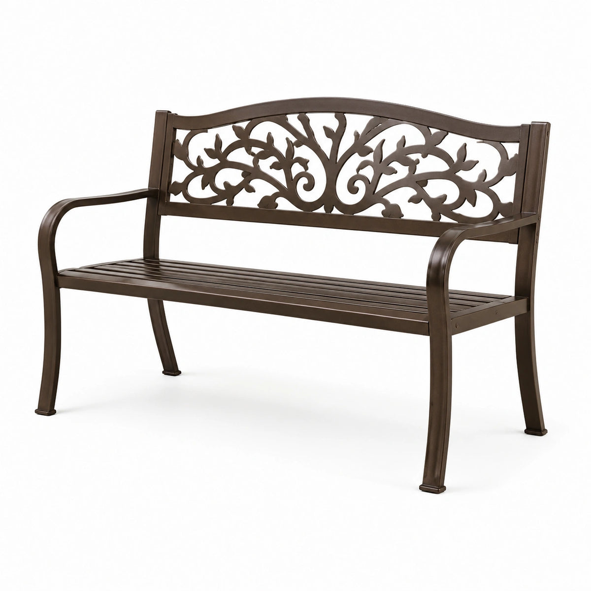 Gartenbank 122 × 61 × 90 cm Metall Braun mit ornamentaler Rückenlehne