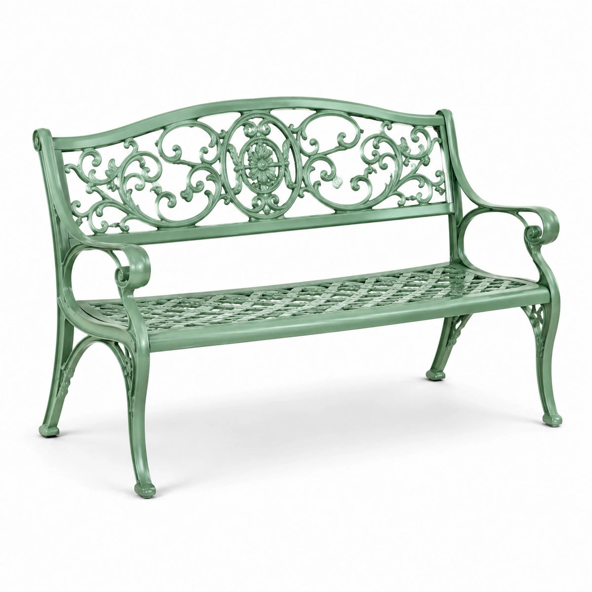 Gartenbank 120×60×92 cm aus Metallguss Grün im Vintage-Stil