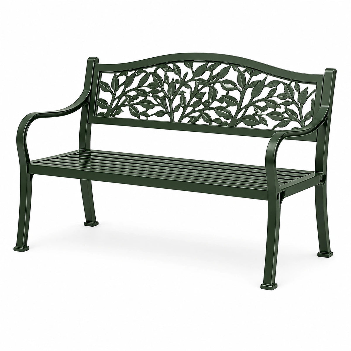 Gartenbank 122×62×91 cm Metall dunkelgrün mit Blattmotiv