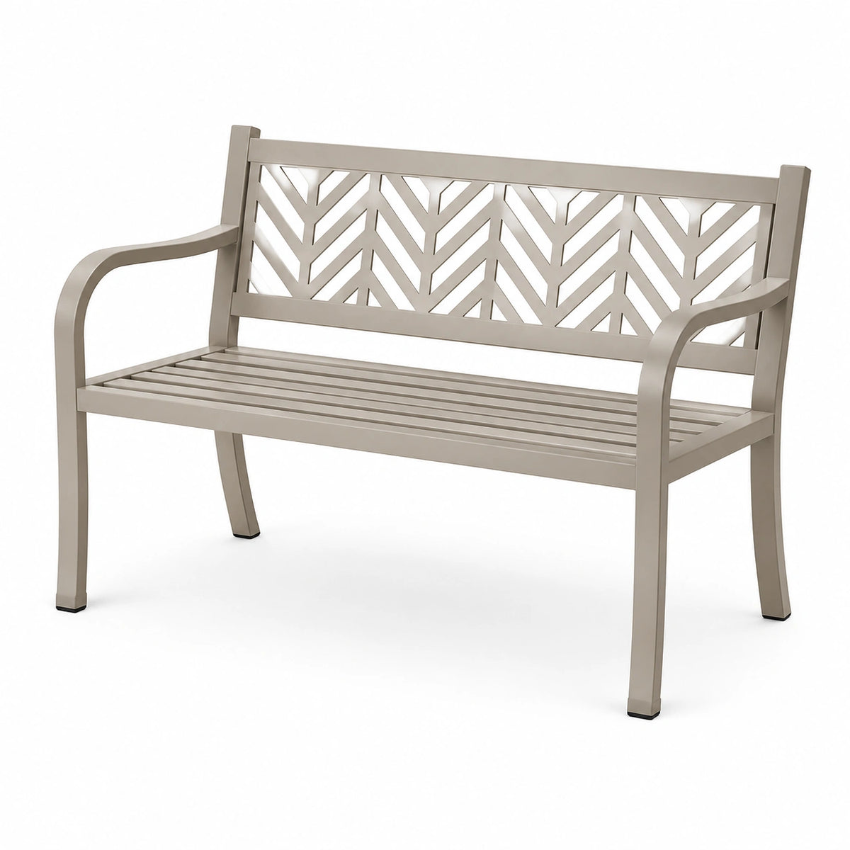 Gartenbank 120×60×90 cm aus Metall in Taupe mit Armlehnen und Blattmuster