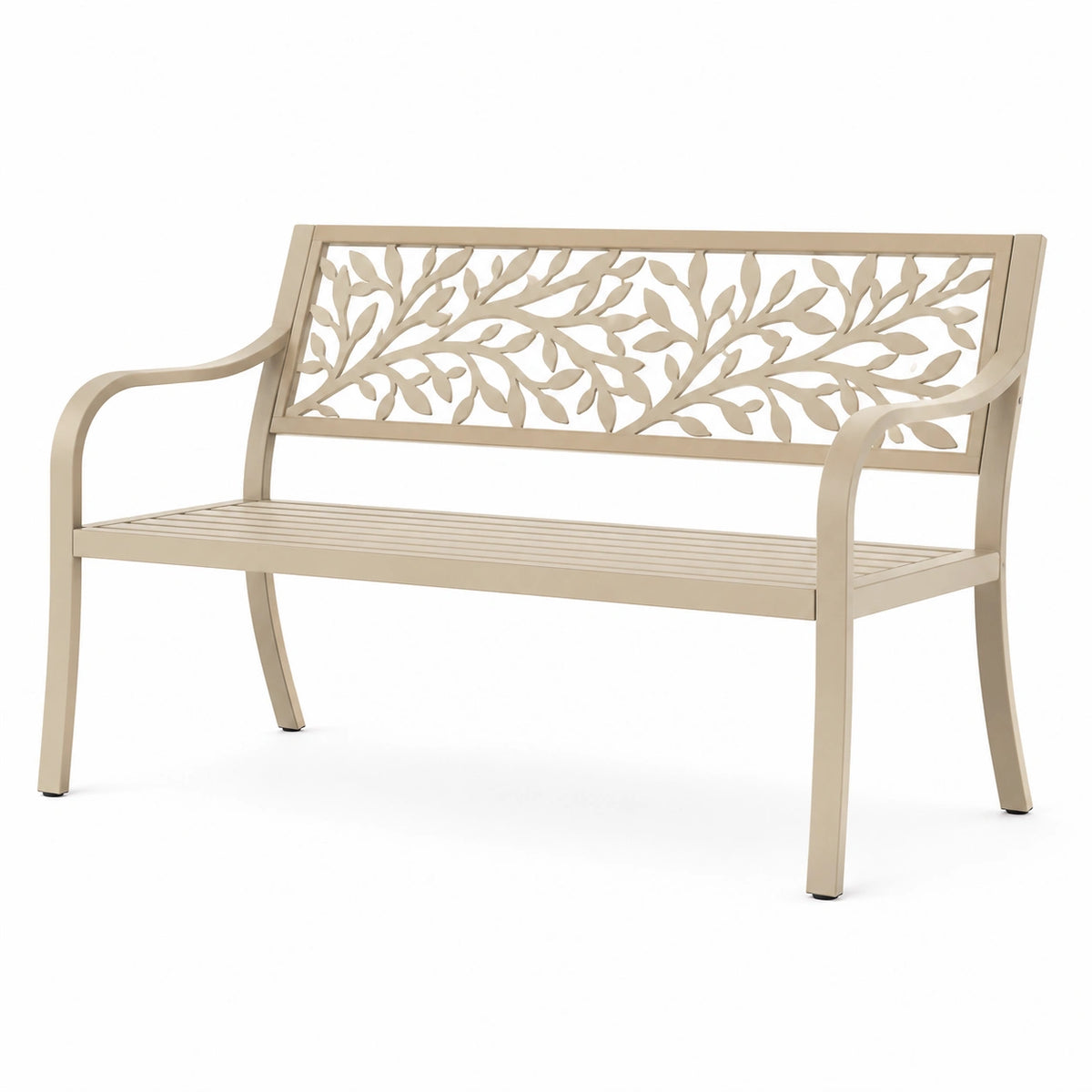 Gartenbank 122×60×90 cm aus Metall Beige mit Blattmuster