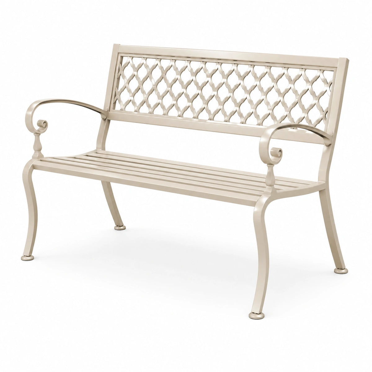 Gartenbank 125×60×90 cm Metall Cremeweiß mit Ornamentrückenlehne