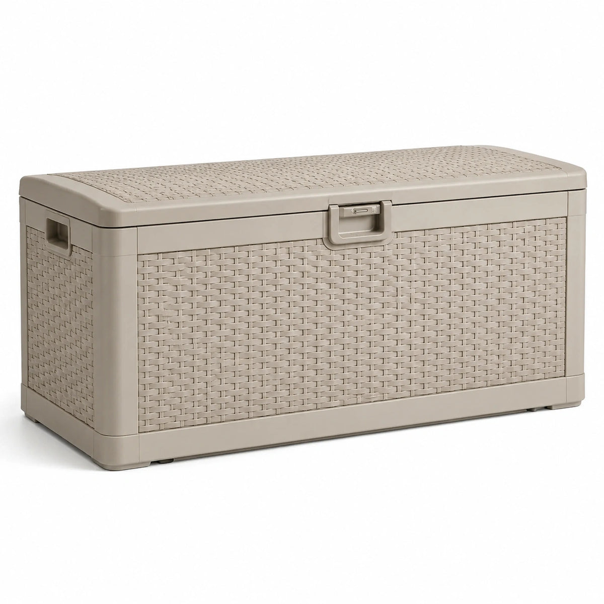 Aufbewahrungsbox 116×55×60 cm Kunststoff Taupe mit Deckel und Flechtoptik
