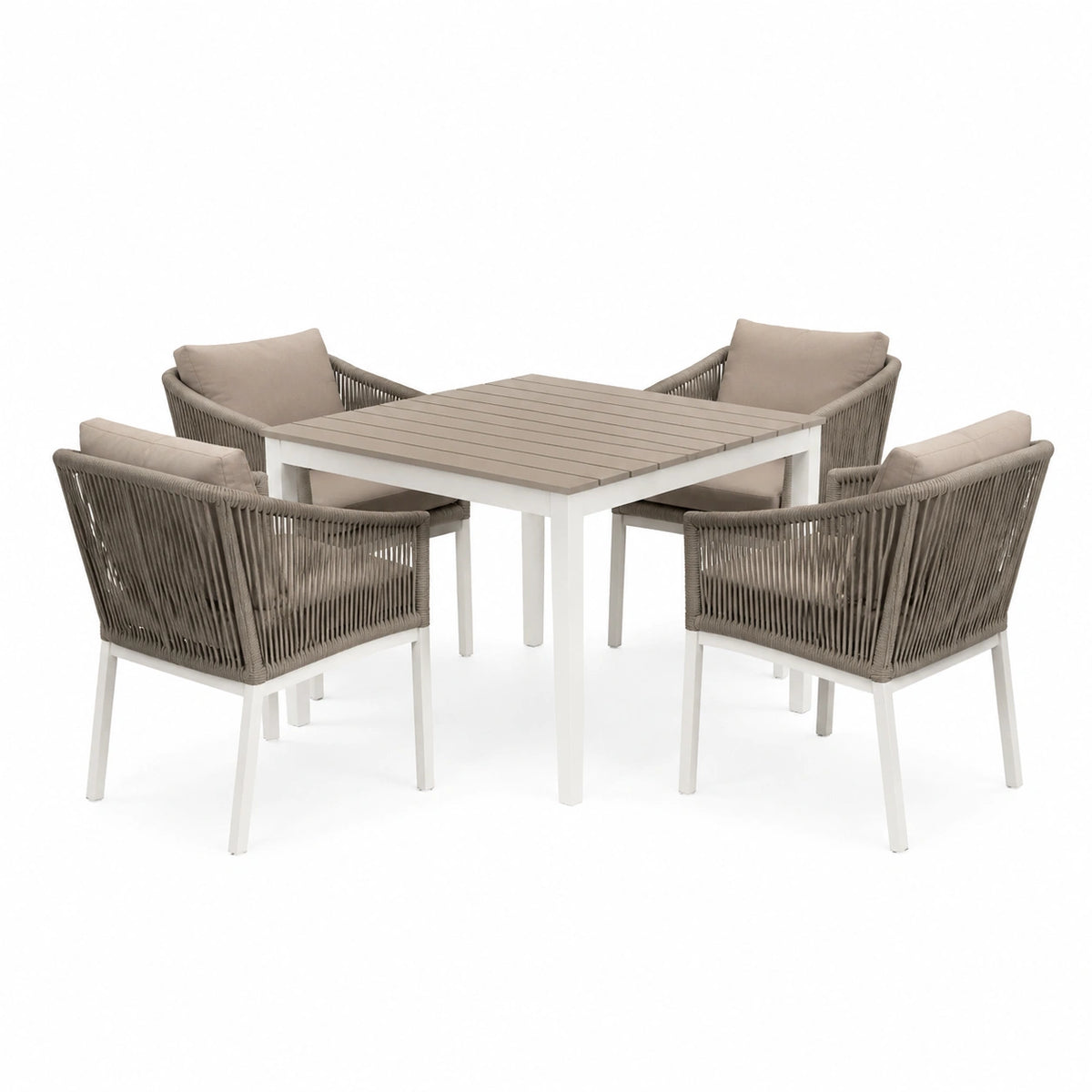 Garten-Essgruppe 120 × 80 cm Aluminium Taupe Weiß mit Seilgeflecht für Terrasse