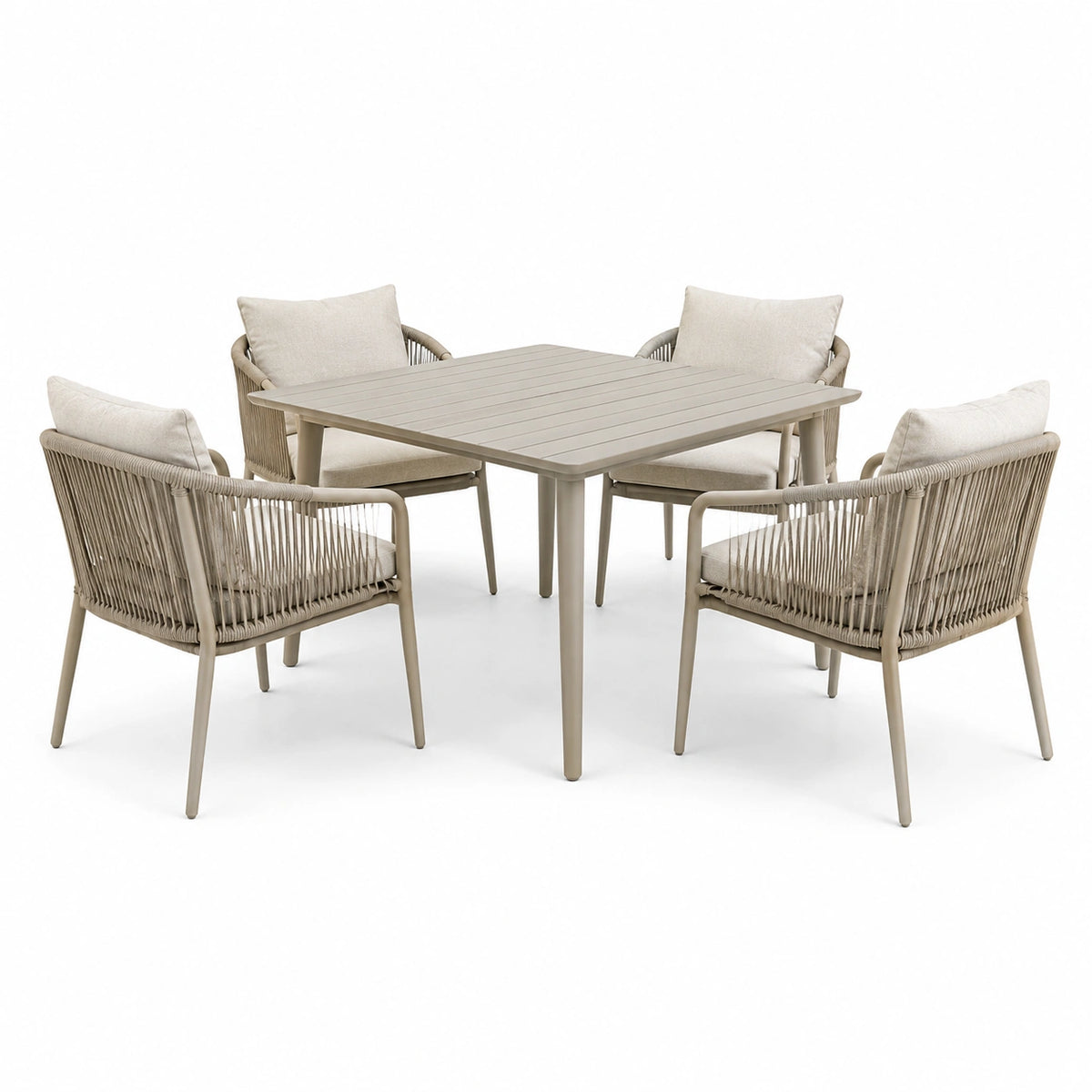 Garten-Essgruppe 120×80 cm Metall Seilgeflecht Beige modern für Terrasse