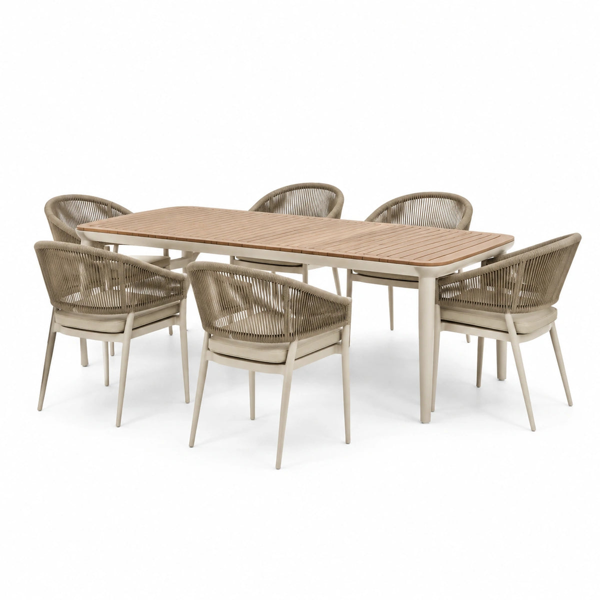 Gartenmöbel Essgruppe 200×100×75 cm Aluminium Beige mit Geflecht für Terrasse