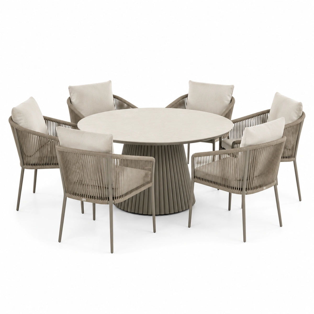 Garten-Essgruppe für 6 Personen Ø150×75 cm Metall Seilgeflecht Beige Modern