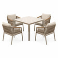 5-teiliges Garten-Essgruppen Set 90×90 cm Beige Metall Seilgeflecht mit quadratischem Tisch