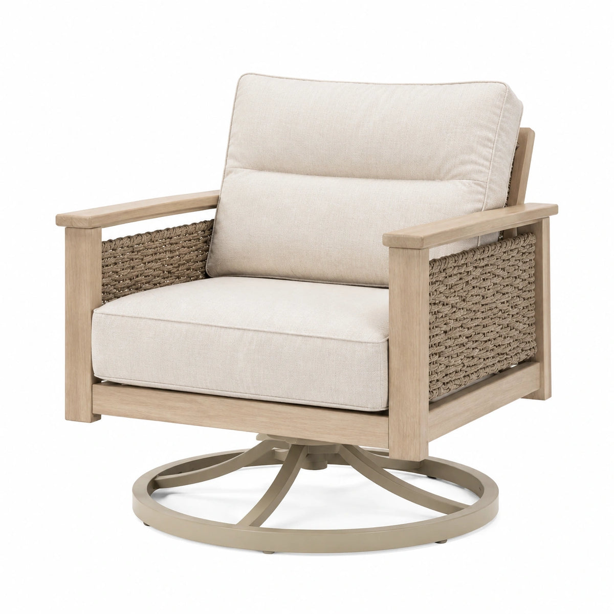 Garten-Drehsessel 78×82×90 cm Holzgeflecht Beige mit Drehfunktion