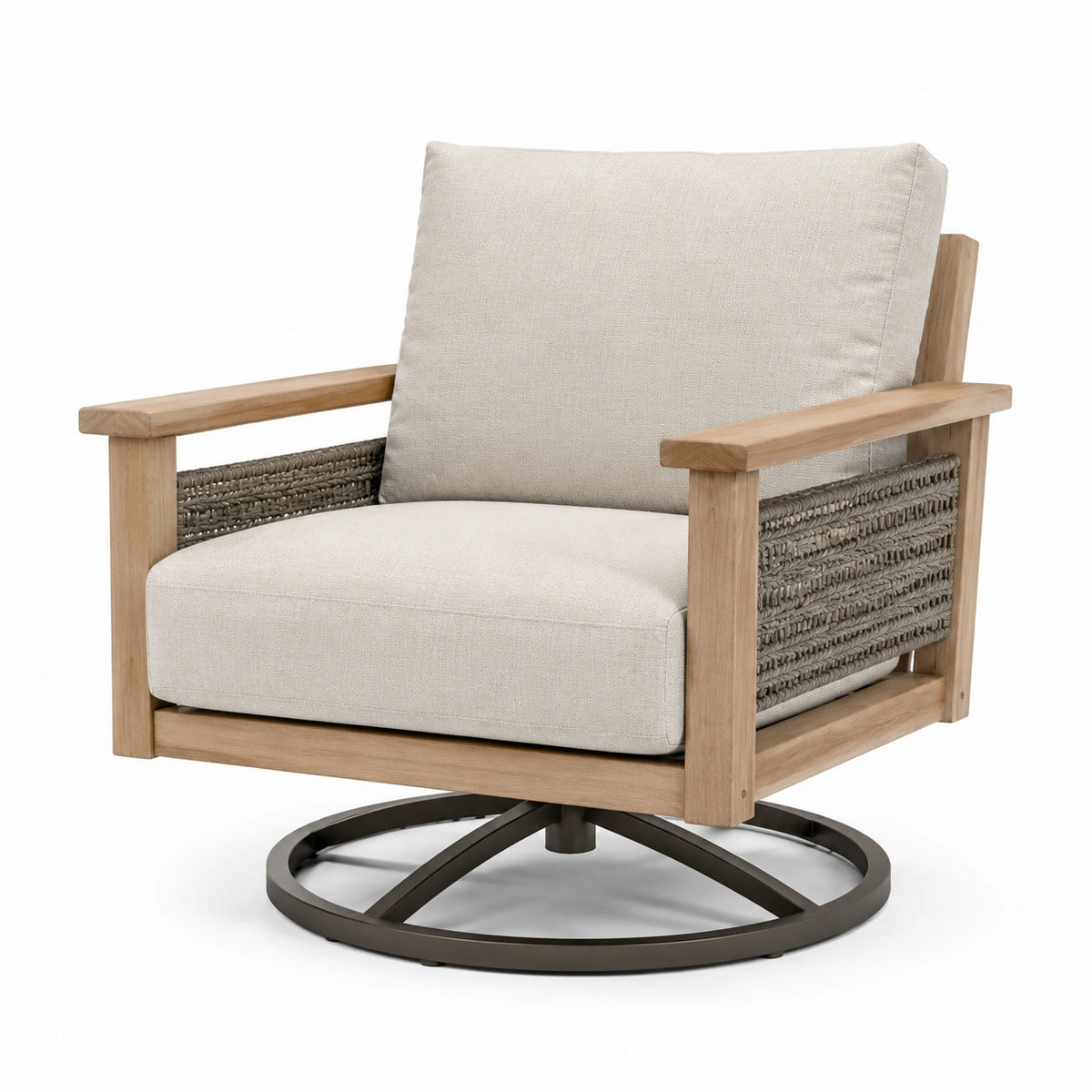 Drehbarer Gartenlounge-Sessel 80×85×85 cm Holz Beige Grau mit Metallfuß