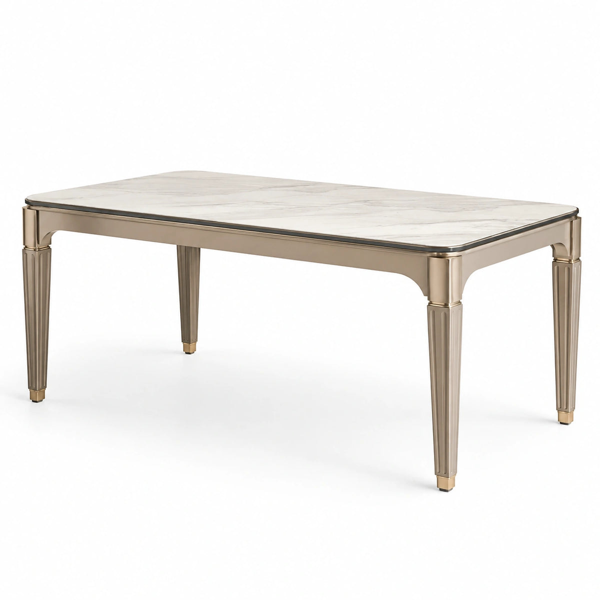 Esstisch 180×100×76 cm Metallgestell Tischplatte in Marmoroptik Beige Weiß klassischer Stil