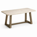 Esstisch 160×90×75 cm mit Steinplatte in Beige und Metallgestell in Bronze - rechteckig