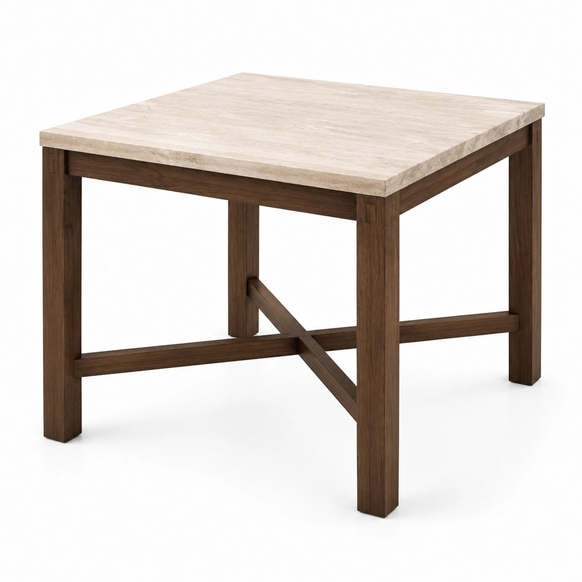 Esstisch 120×80×75 cm Holz Naturstein Braun Beige klassisch