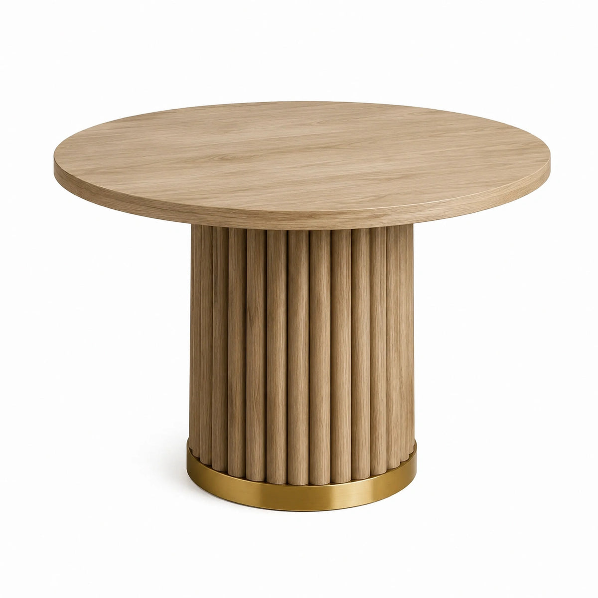 Runder Esstisch 120×75 cm Holz Natur Gold mit Säulenfuß