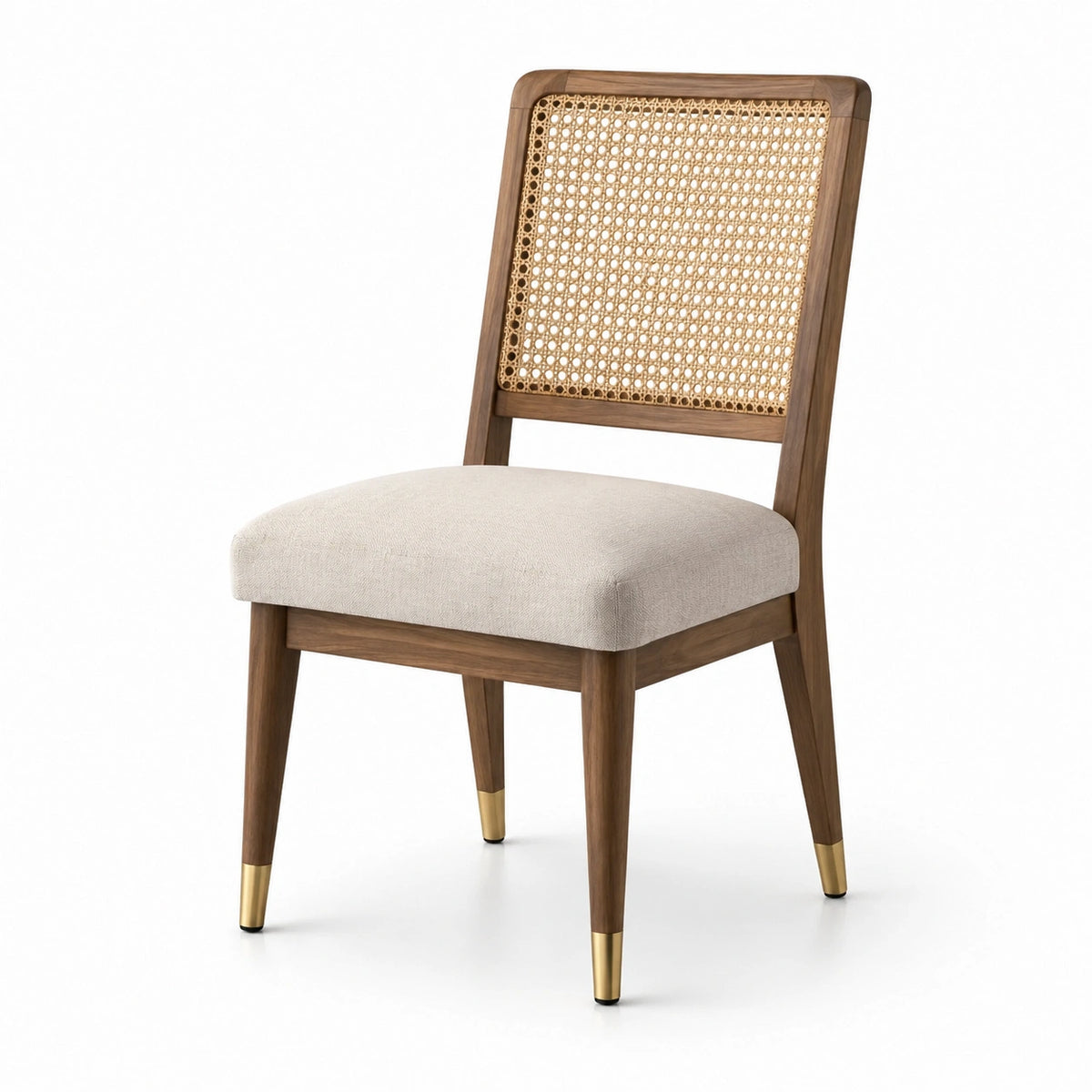 Esszimmerstuhl 48×55×86 cm Holz Naturbeige mit Rattangeflecht und Polstersitz